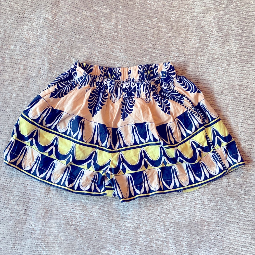 J. Crew‎ Tropical Shorts Navy Peach Yellow Geometric Tropical Print Size 8